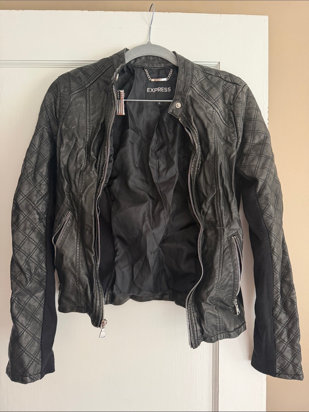 Express Black Quilted Faux Leather Moto Jacket